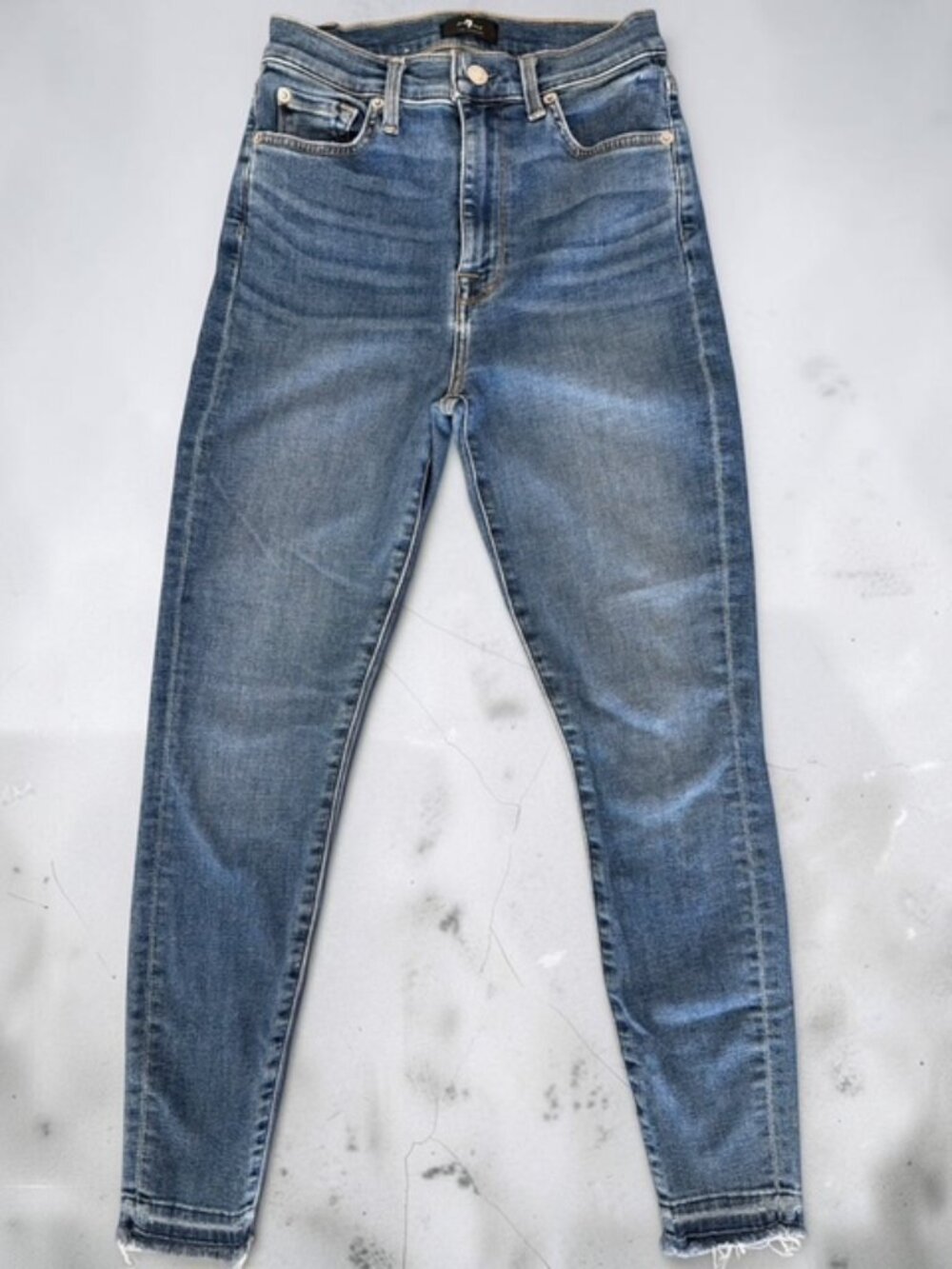 7 For All Mankind High Rise Skinny Raw Hem Jeans Size 27